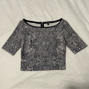 Express Black and White Paisley Crop Top